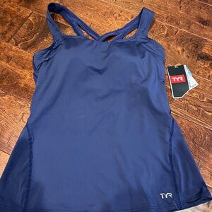 New with tags TYR navy blue bathing suit top only size small 4/6